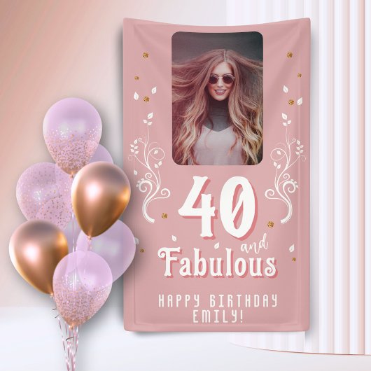 40 en Fabulous Foliage Pink Foto 40e verjaardag Spandoek