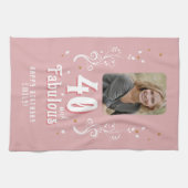 40 en Fabulous Foliage Pink Foto 40e verjaardag Theedoek (Horizontaal)