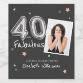 40- en Fabulous Folie ballonbanden Fotodag Wijn Etiket (Enkel label)