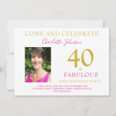 40 en Fabulous Foto Modern 40e verjaardag roze Kaart (Voorkant)