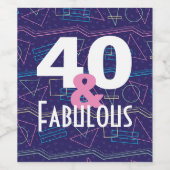 40 en Fabulous Geometrisch Blauw 80s Patroon Wijn Etiket (Enkel label)
