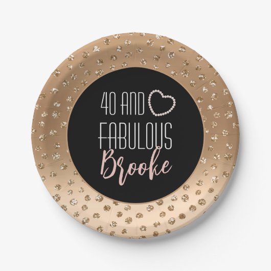 40 en Fabulous Girly Stijlvol Goud Zwart Blush Papieren Bordje (Voorkant)