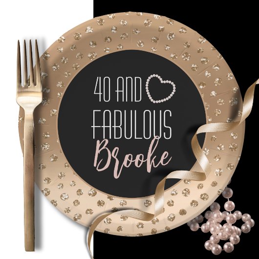 40 en Fabulous Girly Stijlvol Goud Zwart Blush Papieren Bordje