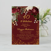 40 en Fabulous Glam Roze Bloemige Verjaardagsfeest Folie Uitnodiging (Staand Voorkant)