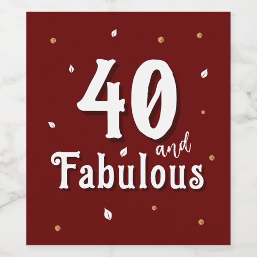 40 en Fabulous Glitter Rood 40ste verjaardag Wijn Etiket (Enkel label)