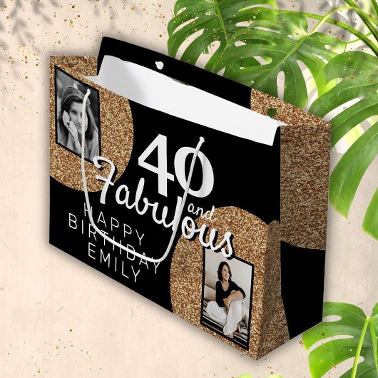 40 en Fabulous Gold Glitter 2 Foto 40e verjaardag Groot Cadeauzakje