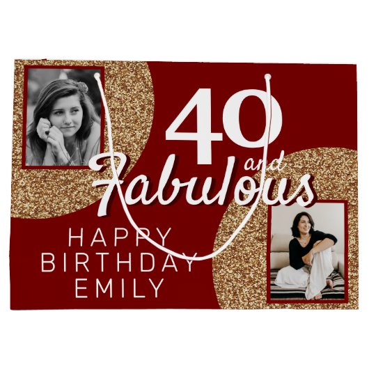 40 en Fabulous Gold Glitter 2 Foto 40e verjaardag Groot Cadeauzakje (Achterkant)