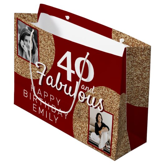 40 en Fabulous Gold Glitter 2 Foto 40e verjaardag Groot Cadeauzakje (Voorkant Gekanteld)