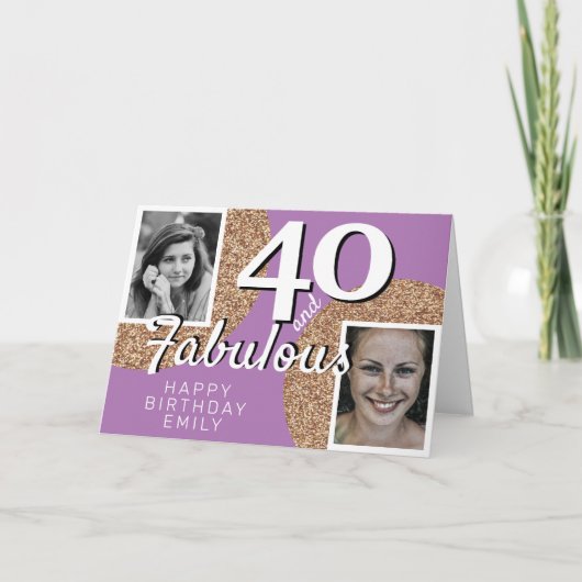 40 en Fabulous Gold Glitter 2 Foto 40e verjaardag Kaart (Voorkant)