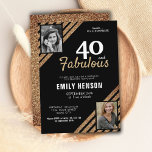 40 en Fabulous Gold Glitter 2 Foto 40e verjaardag Kaart<br><div class="desc">40 en Fabulous Gold Glitter 2 Foto 40th Birthday Surprise Party Invitation. Moderne en elegante zwarte en faux goudglitter verjaardag uitnodiging voor haar. Voeg uw foto's toe - u kunt een oude en een nieuwe foto gebruiken. U kunt alle tekst wijzigen.</div>