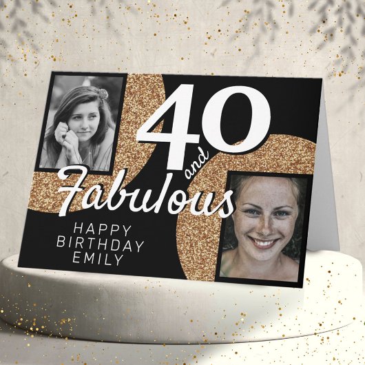 40 en Fabulous Gold Glitter 2 Foto 40e verjaardag Kaart