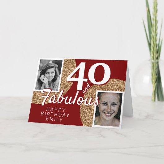 40 en Fabulous Gold Glitter 2 Foto 40e verjaardag Kaart (Voorkant)