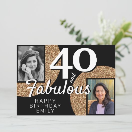 40 en Fabulous Gold Glitter 2 Foto 40e verjaardag Kaart (Staand voorkant)