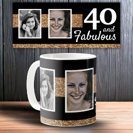 40 en Fabulous Gold Glitter 2 Foto 40e verjaardag Koffiemok