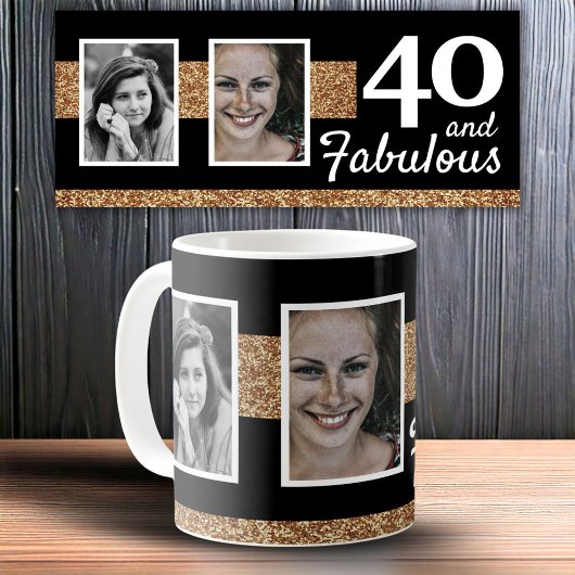 40 en Fabulous Gold Glitter 2 Foto 40e verjaardag Koffiemok