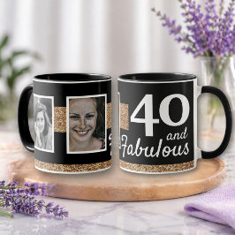40 en Fabulous Gold Glitter 2 Foto 40e verjaardag Mok