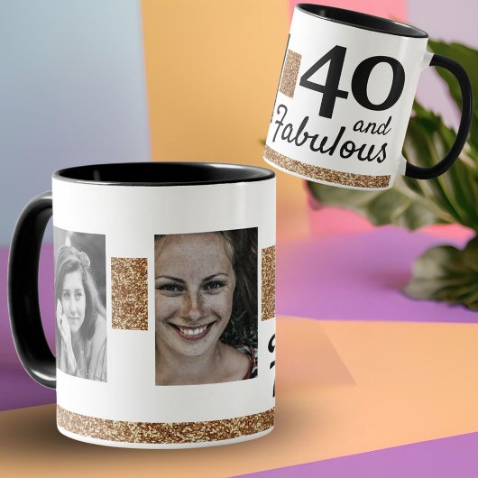 40 en Fabulous Gold Glitter 2 Foto 40e verjaardag Mok