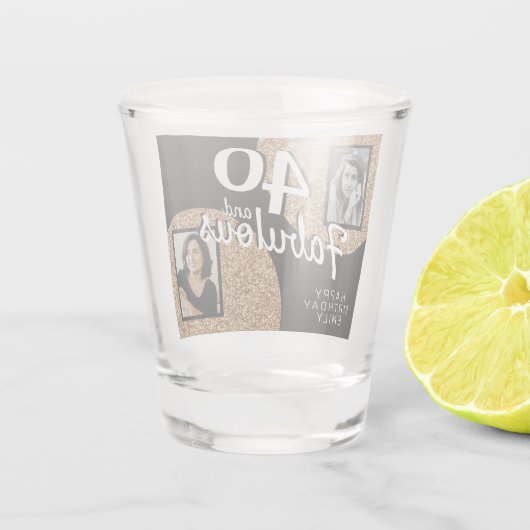 40 en Fabulous Gold Glitter 2 Foto 40e verjaardag Shot Glas (Achterkant)
