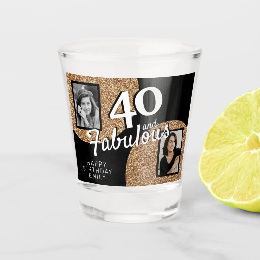40 en Fabulous Gold Glitter 2 Foto 40e verjaardag Shot Glas (Voorkant)