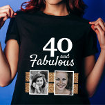 40 en Fabulous Gold Glitter 2 Foto 40e verjaardag T-shirt<br><div class="desc">40 en Fabulous Gold Glitter 2 Foto's 40th Birthday Black T-shirt. De tekst is in witte kleur. Voeg uw foto's toe - u kunt een oude en nieuwe foto gebruiken.</div>