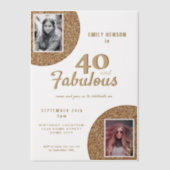 40 en Fabulous Gold Glitter 2 Foto 40e verjaardag Vellum Uitnodigingen (Voorkant)