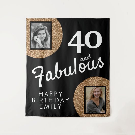 40 en Fabulous Gold Glitter 2 Foto 40e verjaardag Wandkleed (Voorkant)
