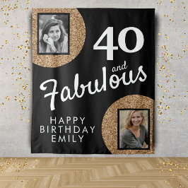 40 en Fabulous Gold Glitter 2 Foto 40e verjaardag Wandkleed