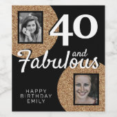 40 en Fabulous Gold Glitter 2 Foto 40e verjaardag Wijn Etiket (Enkel label)