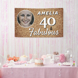 40 en Fabulous Gold Glitter 40th Birthday Foto Spandoek