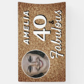 40 en Fabulous Gold Glitter 40th Birthday Foto Spandoek (Verticaal)