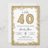 40 en Fabulous Gold Glitter 40th Birthday Party Kaart (Voorkant)