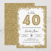 40 en Fabulous Gold Glitter 40th Birthday Party Kaart (Voorkant / Achterkant)