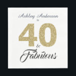 40 en Fabulous Gold Glitter 40th Birthday Party Servet<br><div class="desc">Het vieren van het draaien 40 in stijl met dit elegante douane 40th verjaardagsontwerp, 40 en geweldig in gouden glitter en zwart en jouw naam in het schitterende manuscript kalligrafie. Exclusief voor u ontworpen door Happy Dolphin Studio. Als je hulp nodig hebt, kun je contact met ons opnemen via onze...</div>