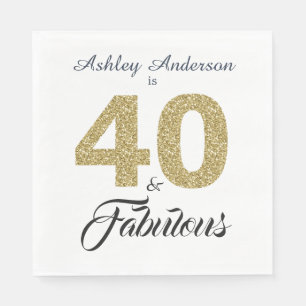 40 en Fabulous Gold Glitter 40th Birthday Party Servet