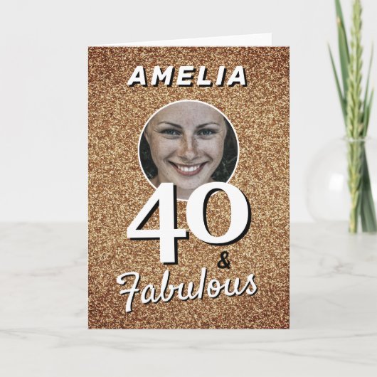 40 en Fabulous Gold Glitter Photo 40th Birthday Kaart (Voorkant)