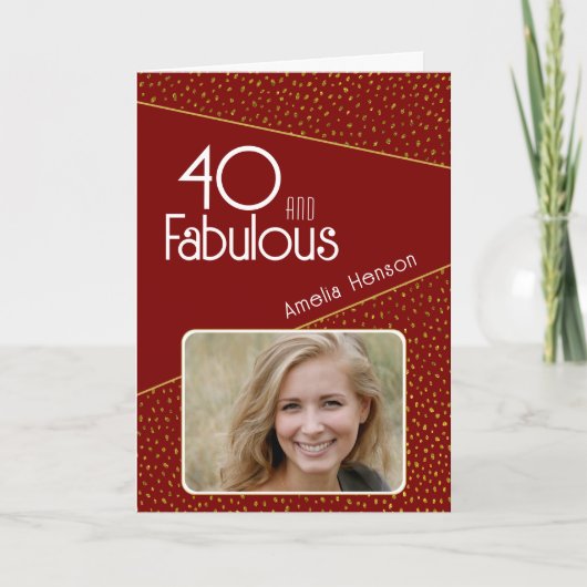 40 en Fabulous Gold Glitter Photo 40th Birthday Kaart (Voorkant)