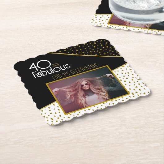 40 en Fabulous Gold Glitter Photo 40th Birthday Kartonnen Onderzetters (Gebogen)