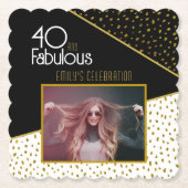 40 en Fabulous Gold Glitter Photo 40th Birthday Kartonnen Onderzetters (Voorkant)