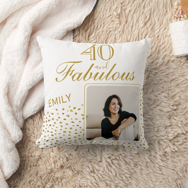 40 en Fabulous Gold Glitter Photo 40th Birthday Kussen (Deken)
