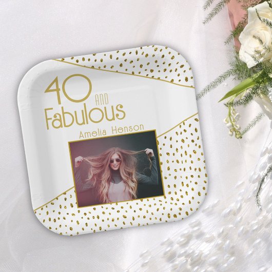 40 en Fabulous Gold Glitter Photo 40th Birthday Papieren Bordje
