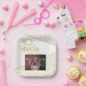 40 en Fabulous Gold Glitter Photo 40th Birthday Papieren Bordje (Feest)