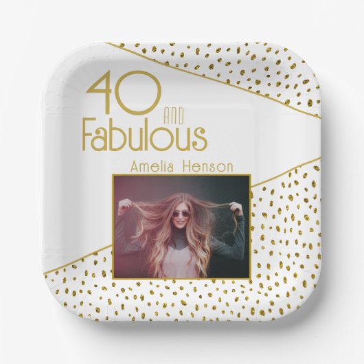 40 en Fabulous Gold Glitter Photo 40th Birthday Papieren Bordje (Voorkant)