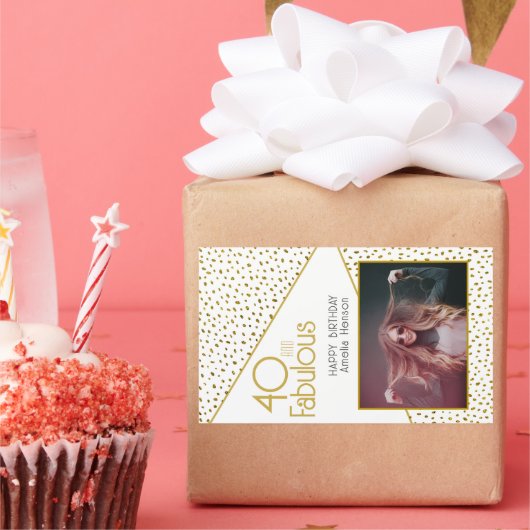 40 en Fabulous Gold Glitter Photo 40th Birthday Rechthoekige Sticker (Feest)