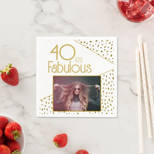 40 en Fabulous Gold Glitter Photo 40th Birthday Servet (Insitu)