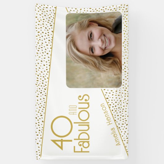 40 en Fabulous Gold Glitter Photo 40th Birthday Spandoek (Verticaal)