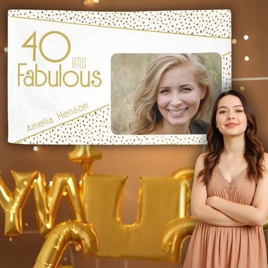 40 en Fabulous Gold Glitter Photo 40th Birthday Spandoek