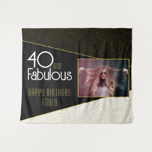 40 en Fabulous Gold Glitter Photo 40th Birthday Wandkleed