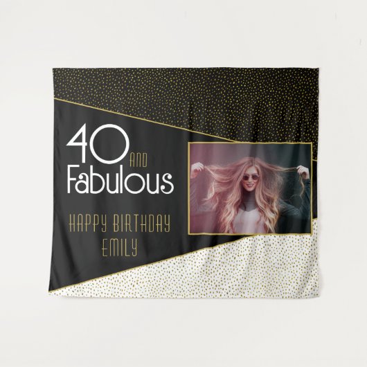 40 en Fabulous Gold Glitter Photo 40th Birthday Wandkleed (Voorkant (horizontaal))
