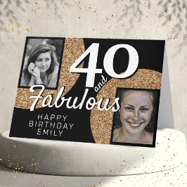 40 en Fabulous Gouden Glitter 2 Foto 40ste Verjaar Kaart