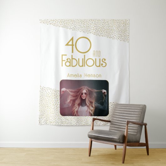 40 en Fabulous Gouden Glitter 40e Verjaardag Foto Wandkleed (In situ)